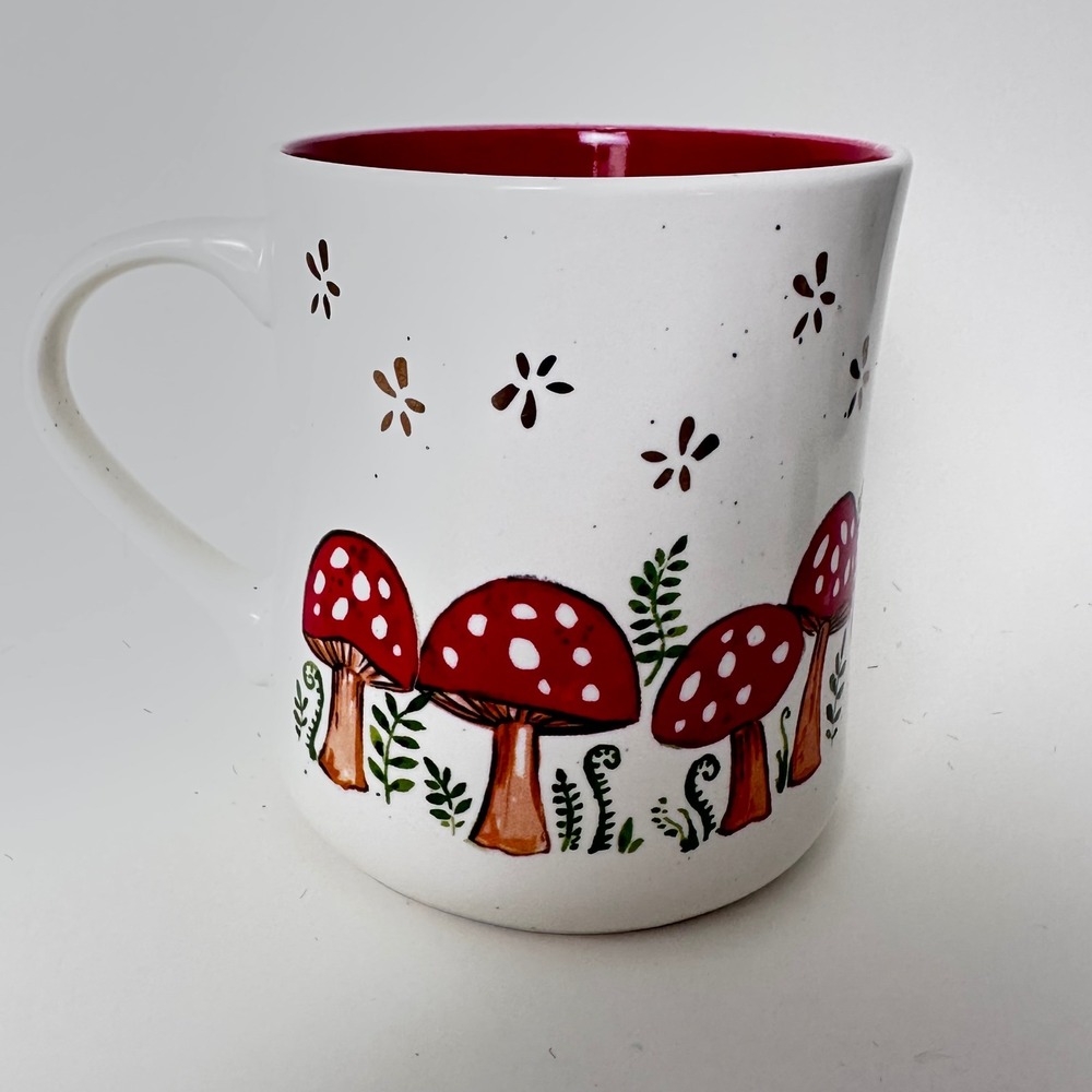 Seeds & Sunshine Mushroom Coffee Mug Red Toadstool Cottagecore Ceramic Cup